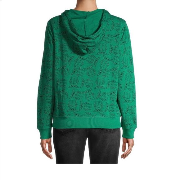 Star Wars the Mandalorian Baby Yoda Green Juniors Thin Swearshirt Hoodie - Picture 2 of 5